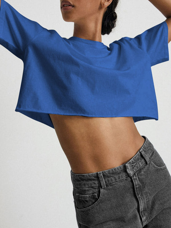 Charcoal Short-Sleeve Round-Neck Cropped Shirt — view 11