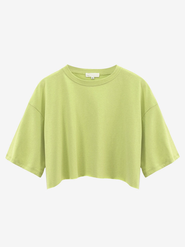 charcoal short sleeve round neck cropped shirt — view 7