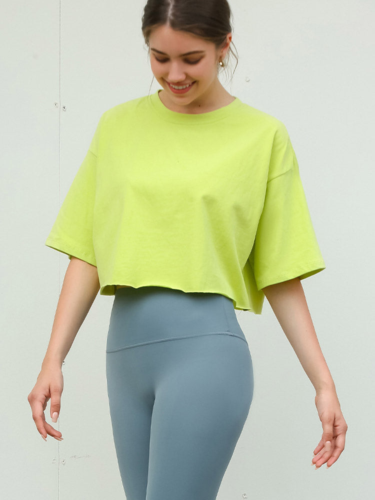 Charcoal Short-Sleeve Round-Neck Cropped Shirt — view 8