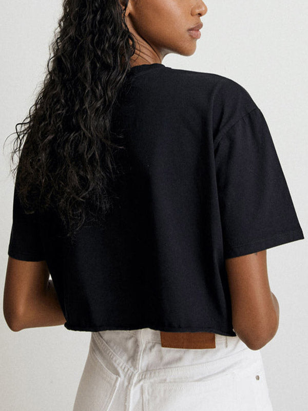Charcoal Short-Sleeve Round-Neck Cropped Shirt — view 15