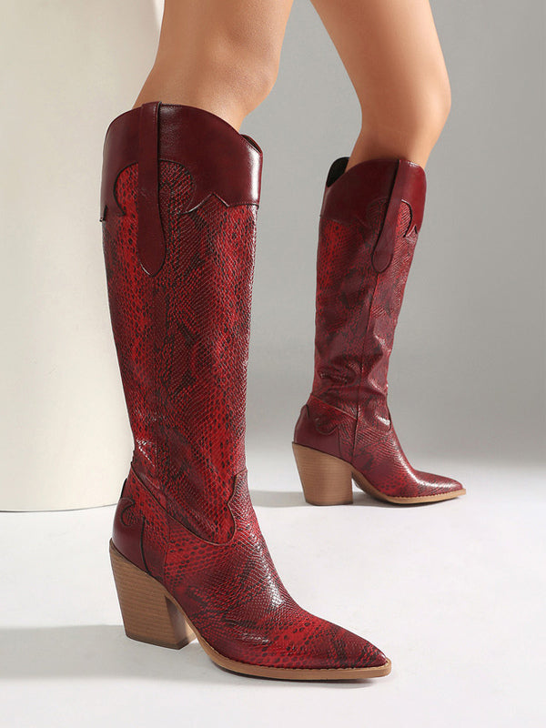 green pointed toe block heel knee high boots — view 7