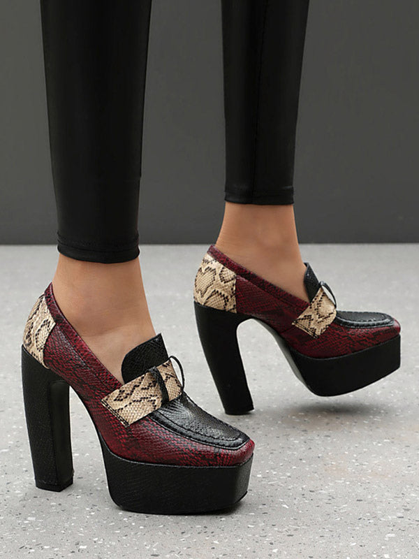 red square toe platform block heel court shoes — view 4