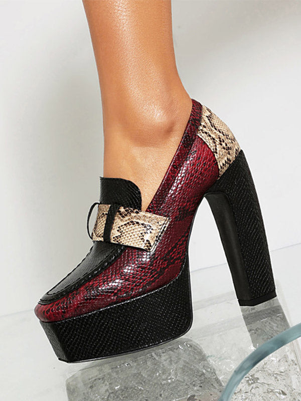 red square toe platform block heel court shoes — view 5