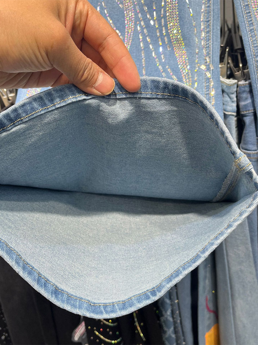 blue embellished high waisted wide leg jeans — view 5