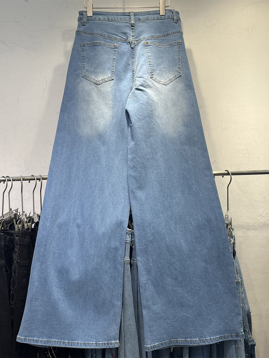 Blue Embellished High-Waisted Wide-Leg Jeans — view 3