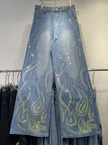 Blue Embellished High-Waisted Wide-Leg Jeans — view 1