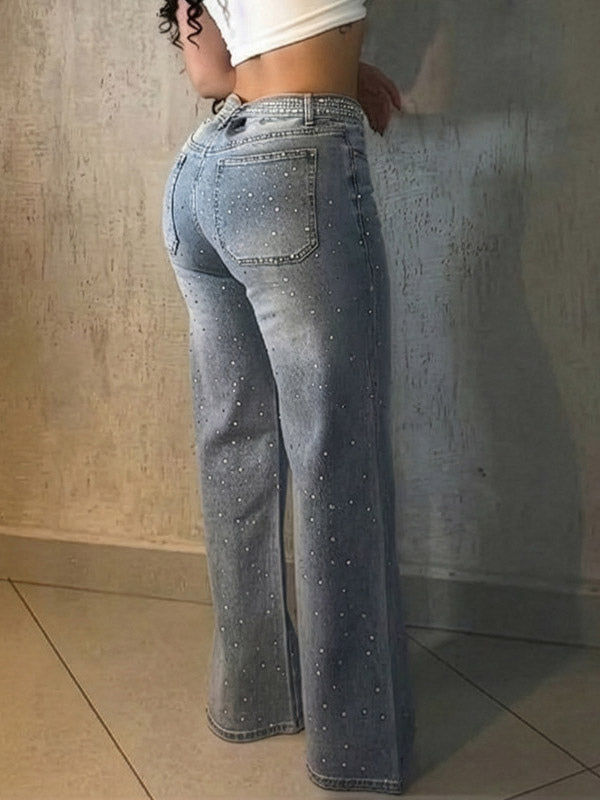 Blue Embellished Belted High-Waisted Jeans — view 4