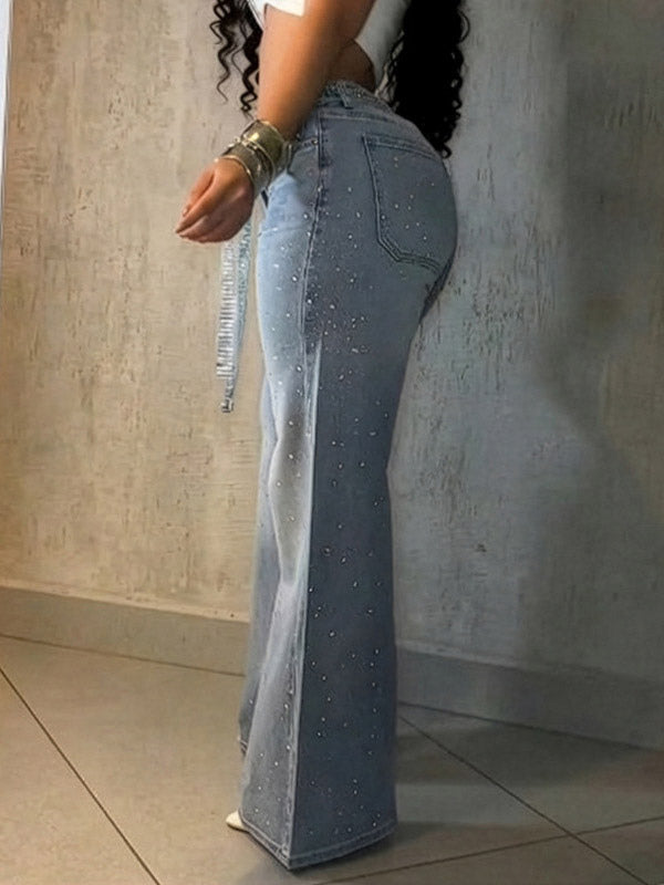 Blue Embellished Belted High-Waisted Jeans — view 3