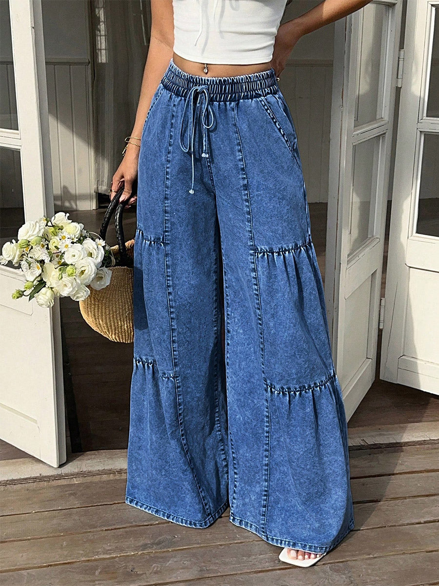 Blue Tiered Wide-Leg Denim Jeans — view 11