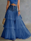 Blue Ruffle Tiered Denim Jeans — view 1