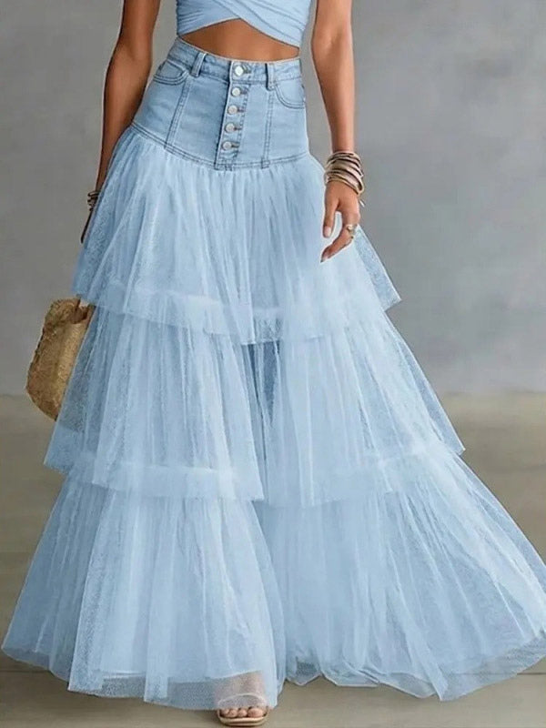 Blue Ruffle Tiered Denim Jeans — view 2