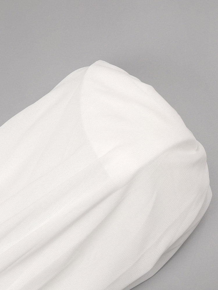 White Ruched Fitted Mini Dress — view 9