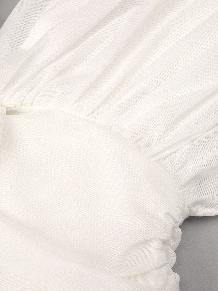 White Ruched Fitted Mini Dress — view 7