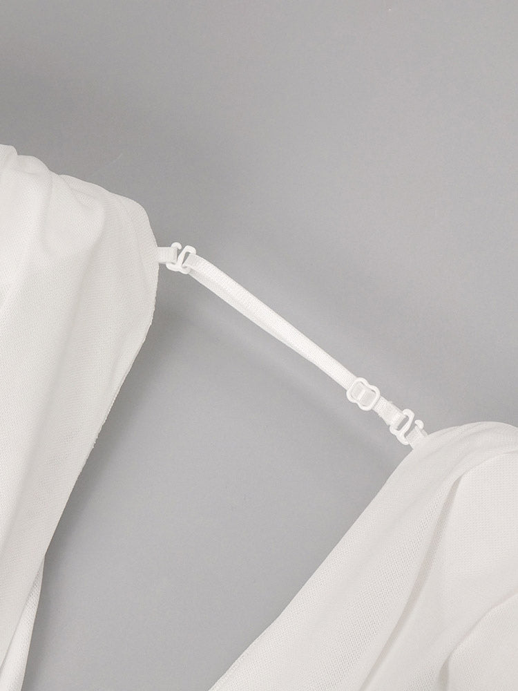White Ruched Fitted Mini Dress — view 6