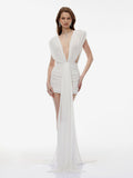 White Ruched Fitted Mini Dress — view 1