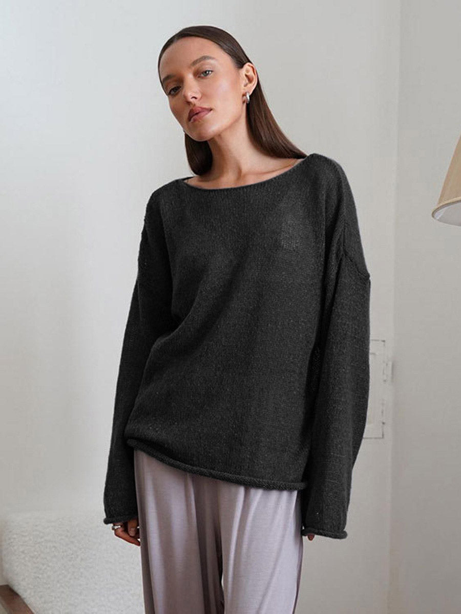 Charcoal Long-Sleeve Relaxed Sheer Jumper — view 17