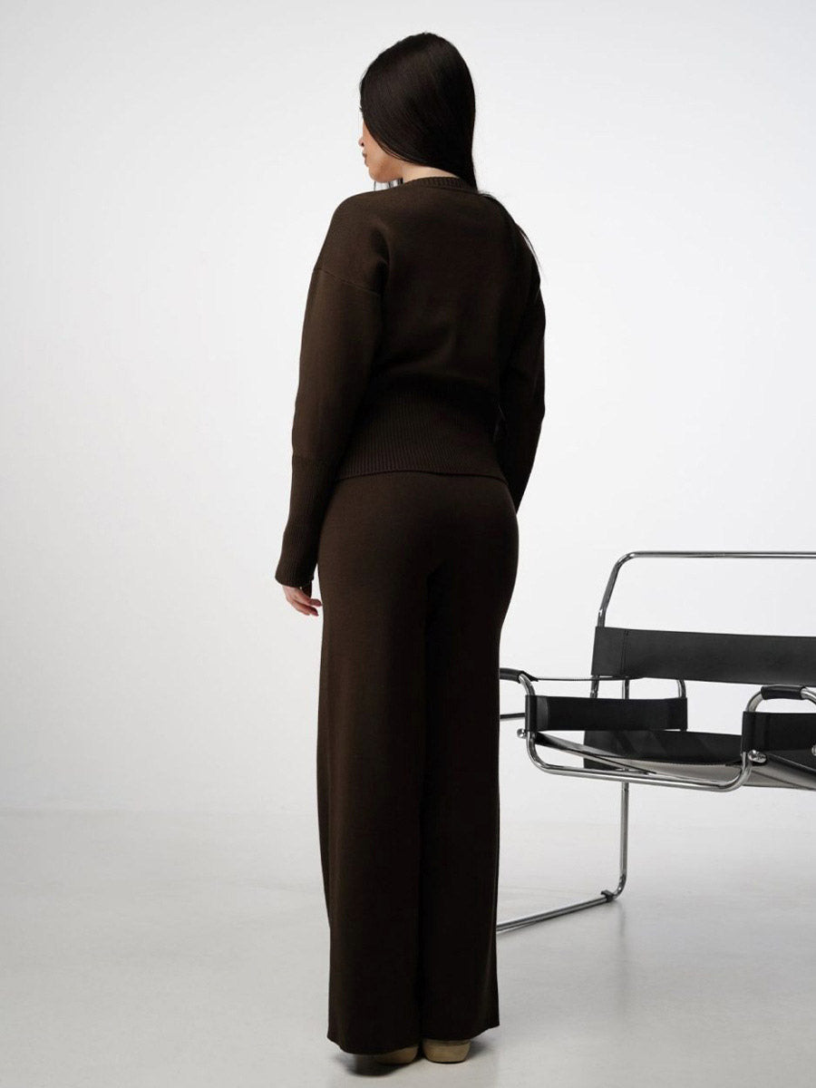 brown round neck two piece set — view 3