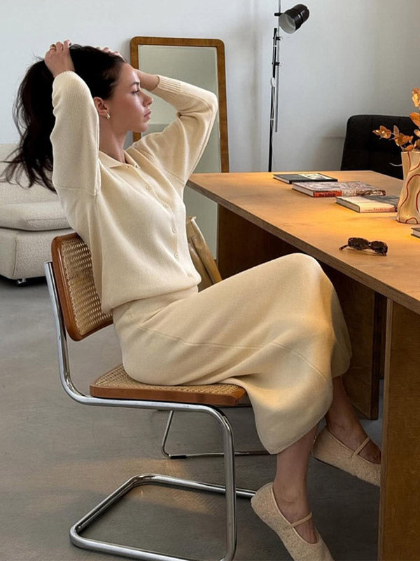 apricot knitted midi two piece set — view 3