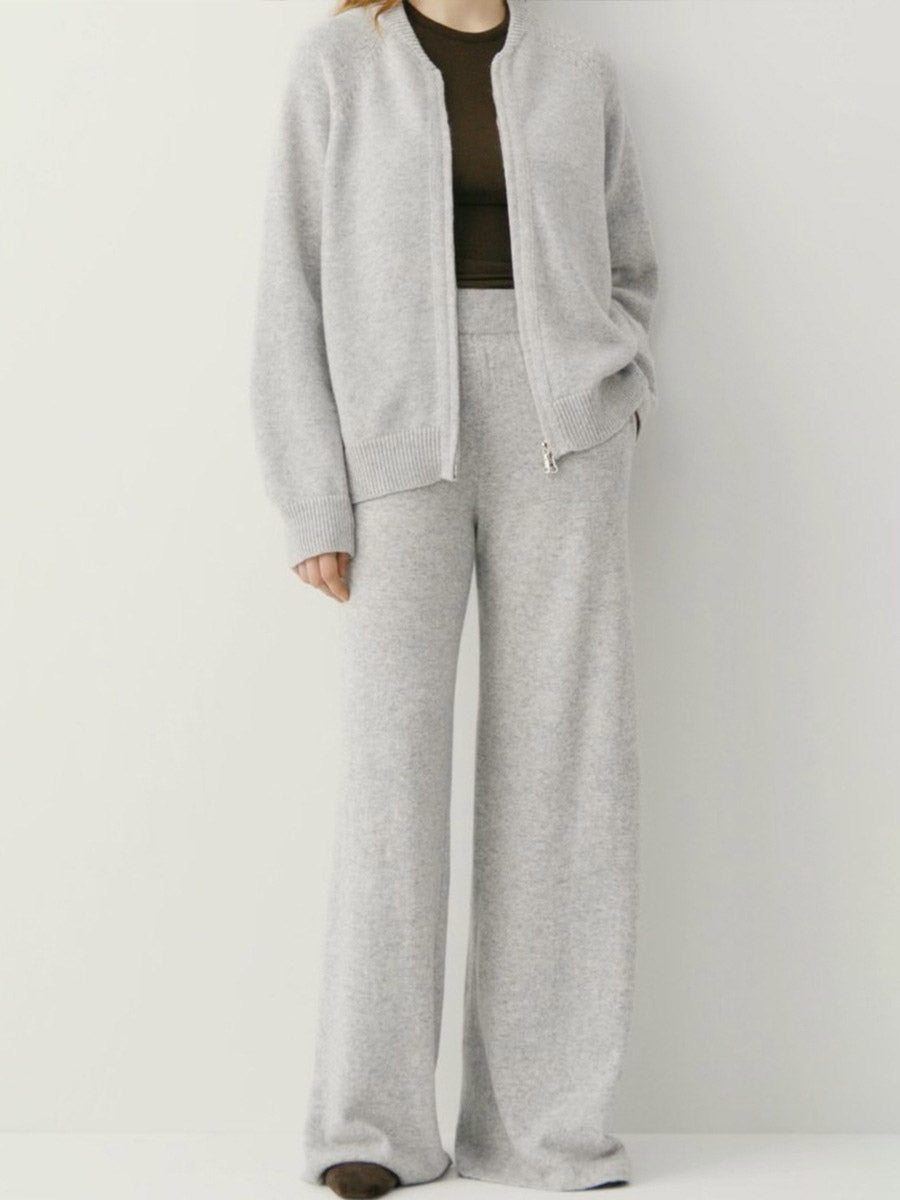 apricot zip wide leg knitted two piece set — view 12