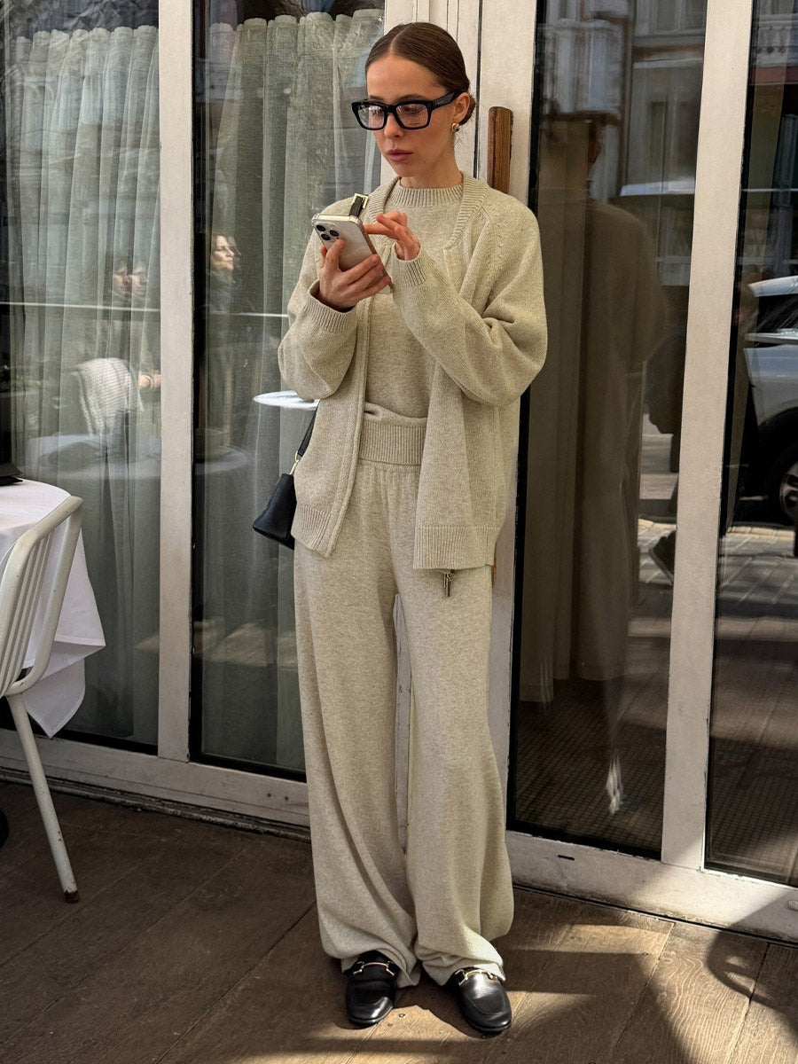 Apricot Zip Wide-Leg Knitted Two-Piece Set — view 1
