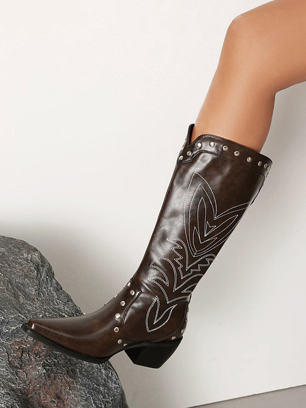 Brown Pointed-Toe Zip Mid-Calf Boots — view 8
