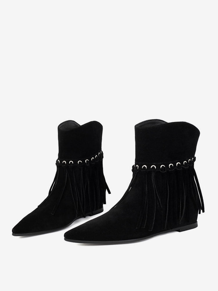 Brown Pointed-Toe Suede-Effect Ankle Boots — view 9