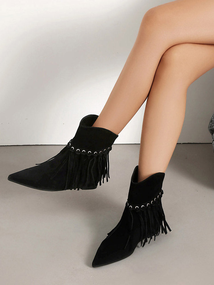 brown pointed toe suede effect ankle boots — view 5