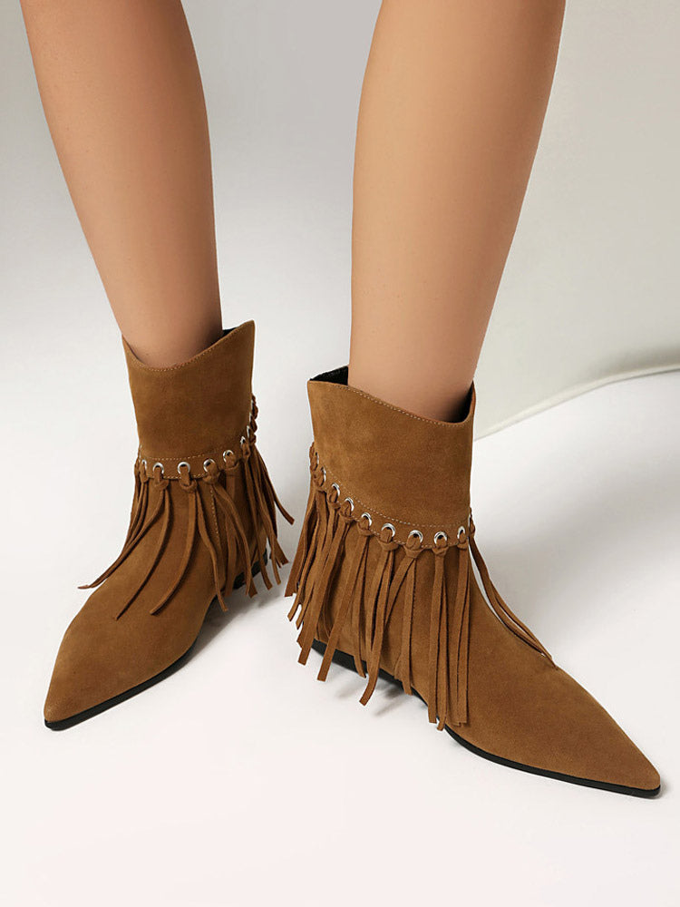 brown pointed toe suede effect ankle boots — view 3