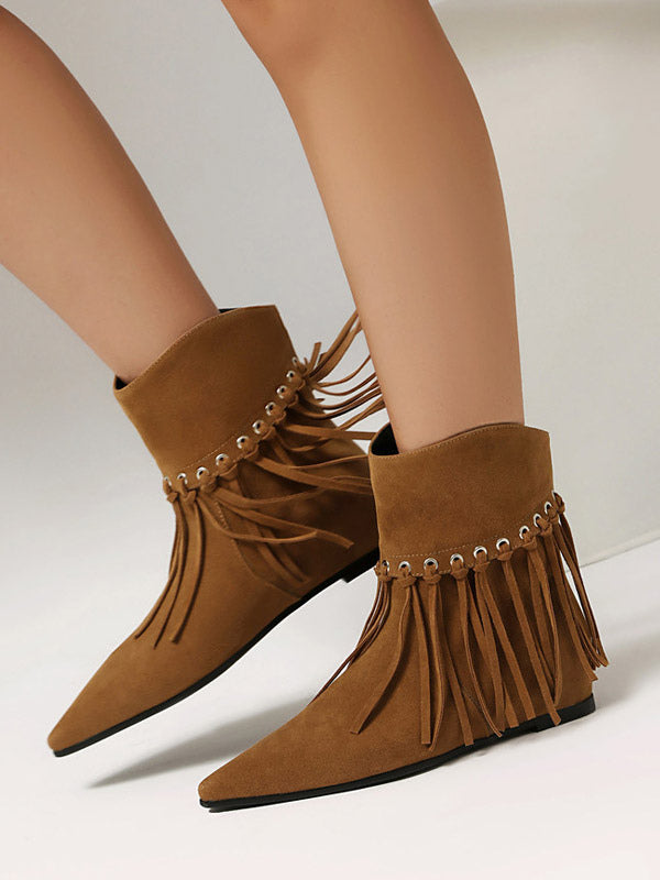 brown pointed toe suede effect ankle boots — view 2