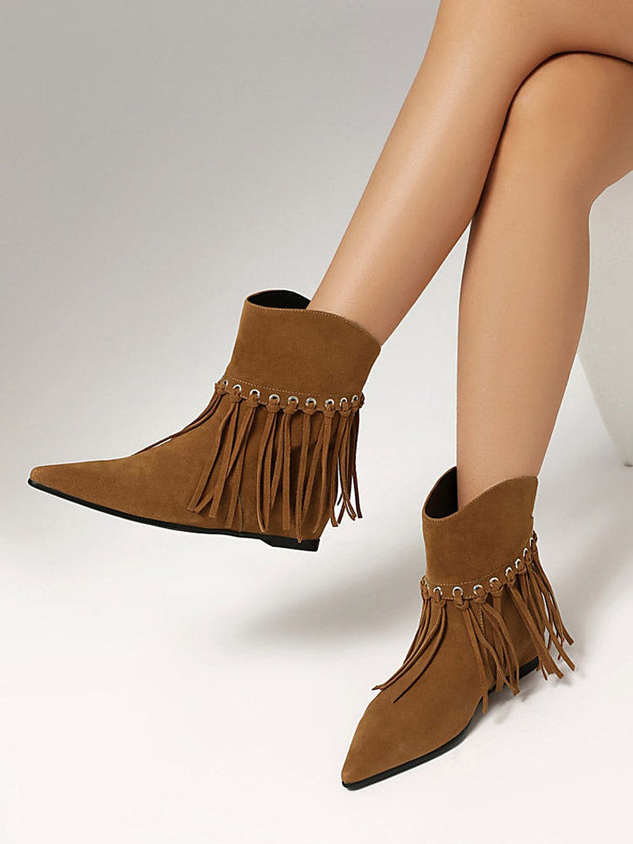 Brown Pointed-Toe Suede-Effect Ankle Boots — view 1