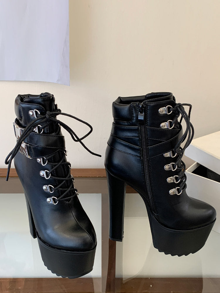 black pointed toe platform ankle boots — view 5