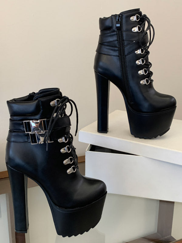 black pointed toe platform ankle boots — view 4