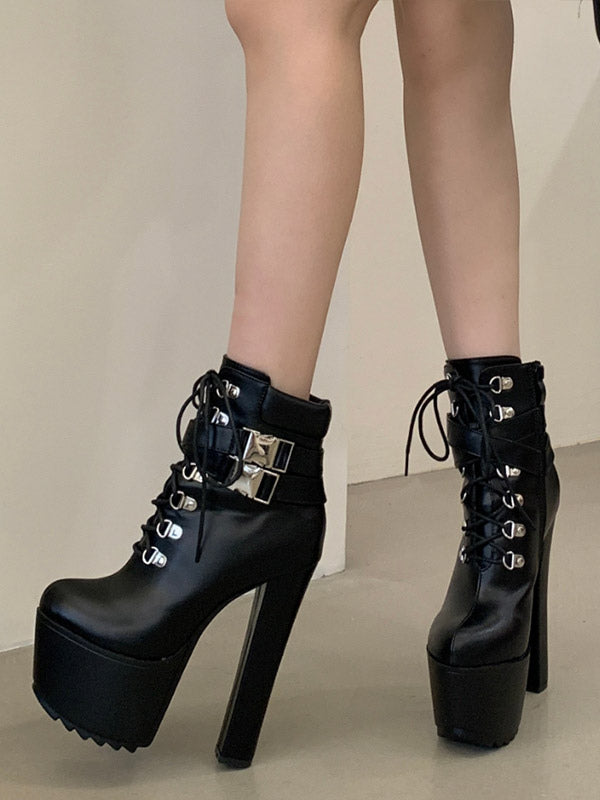 black pointed toe platform ankle boots — view 3