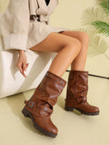 Tan Round-Toe Buckle Ankle Boots — view 2