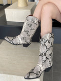 Grey Pointed-Toe Block Heel Mid-Calf Boots — view 1