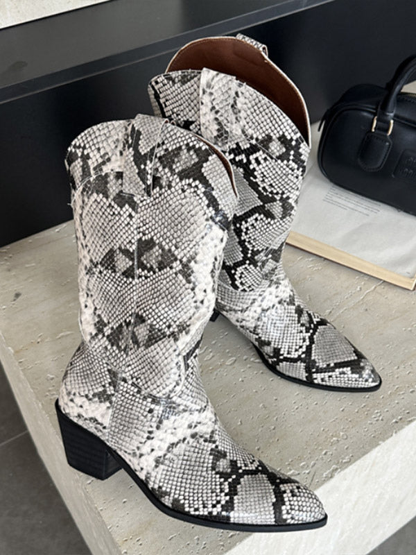 grey pointed toe block heel mid calf boots — view 3