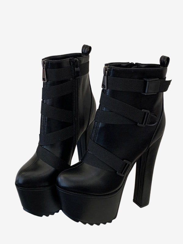 black round toe ankle boots — view 1