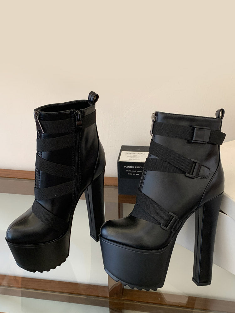 black round toe ankle boots — view 2