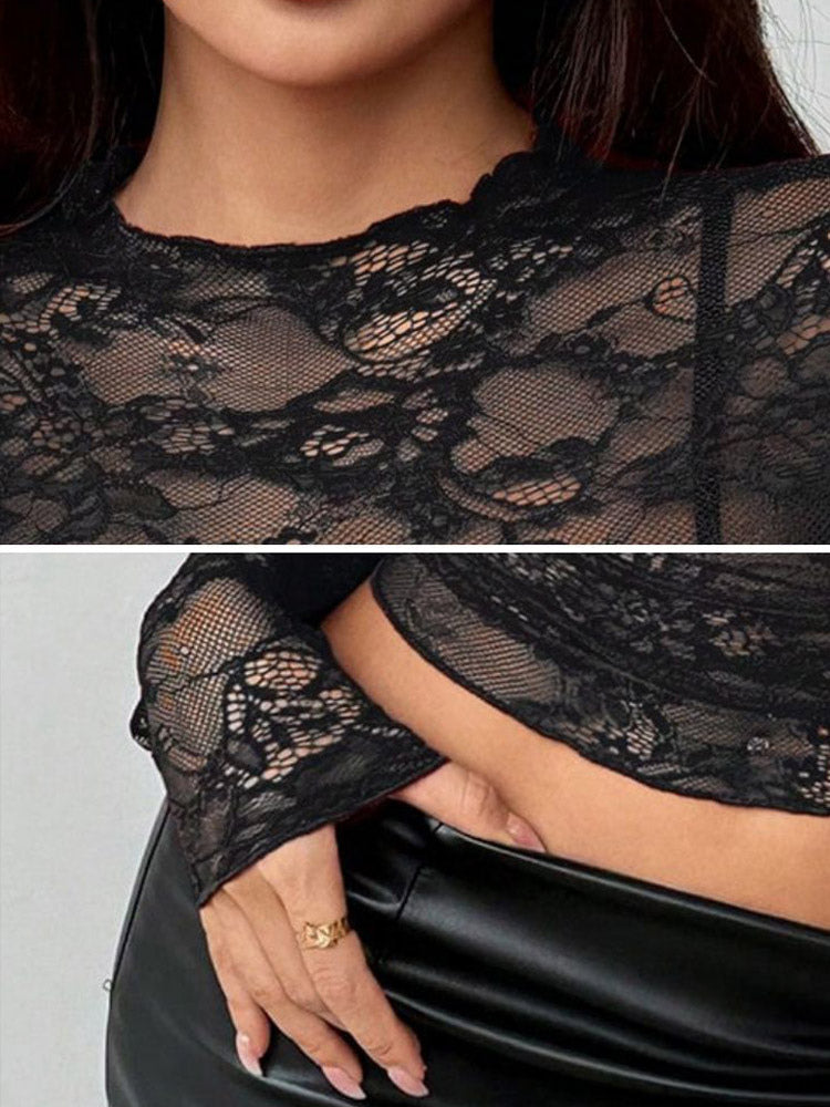 Apricot Long-Sleeve High-Neck Fitted Blouse — view 4