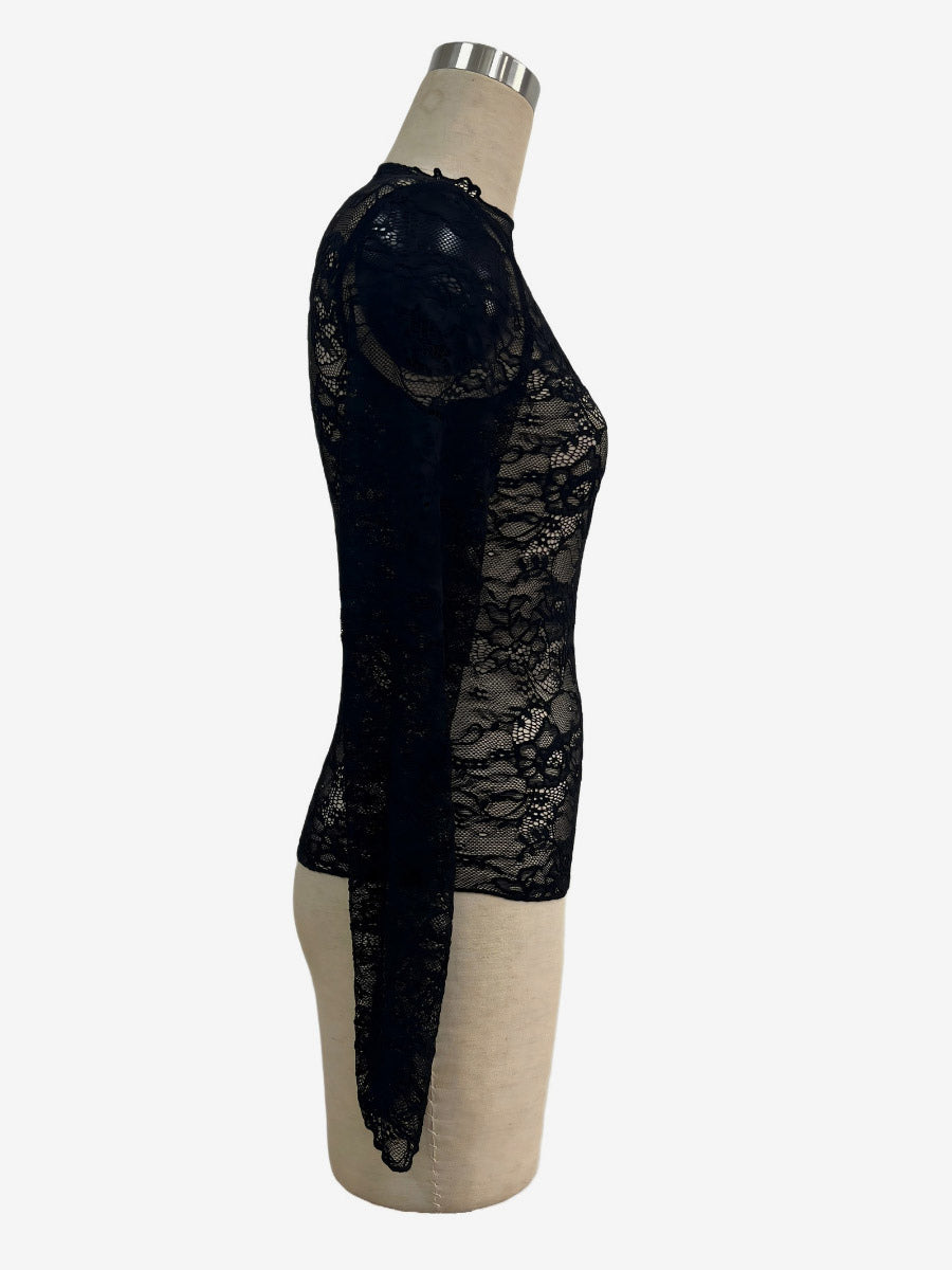 Apricot Long-Sleeve High-Neck Fitted Blouse — view 5