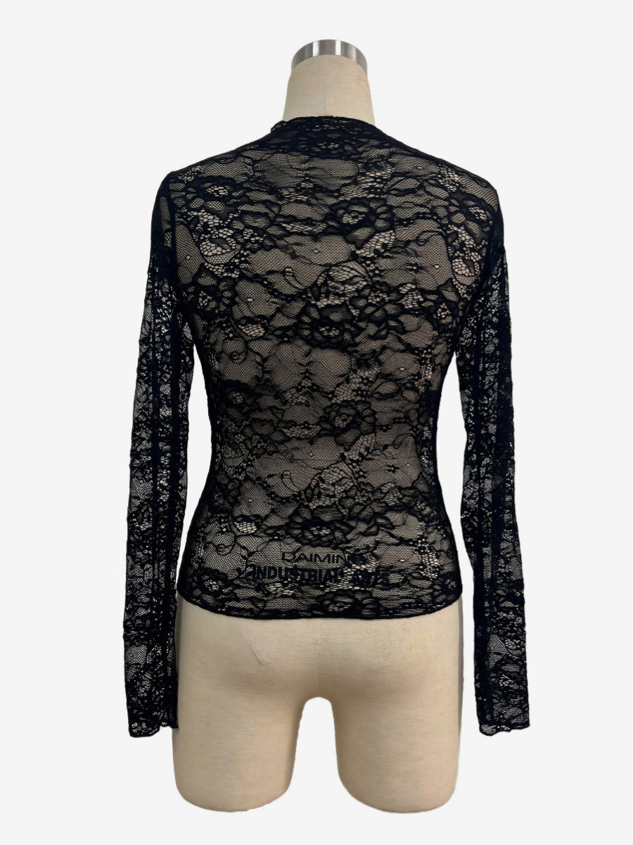 apricot long sleeve high neck fitted blouse — view 6