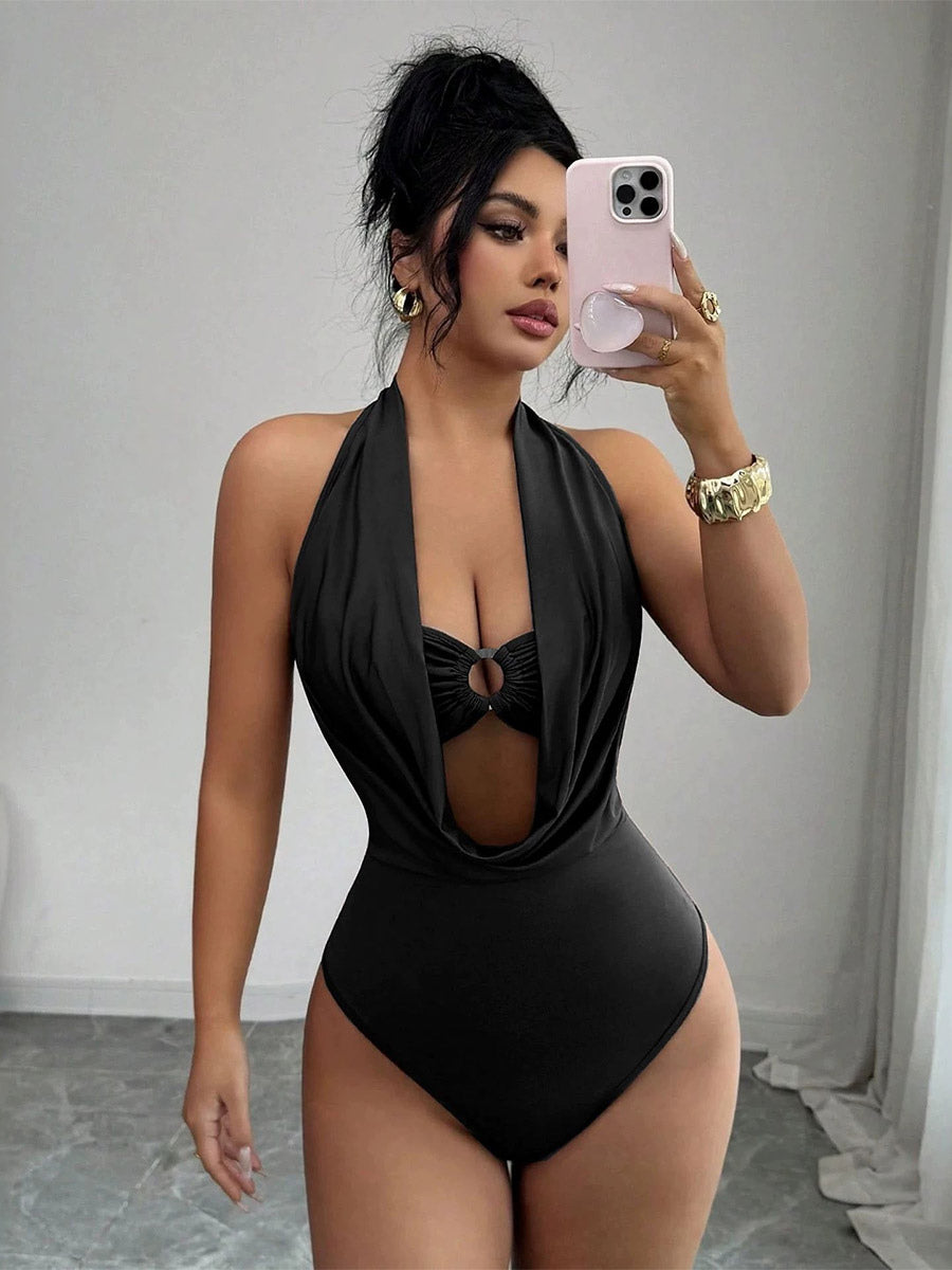 Brown Sleeveless Halter-Neck Fitted Bodysuit — view 5