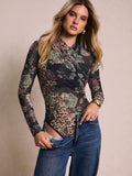 Green Long-Sleeve Wrap Floral Bodysuit — view 1