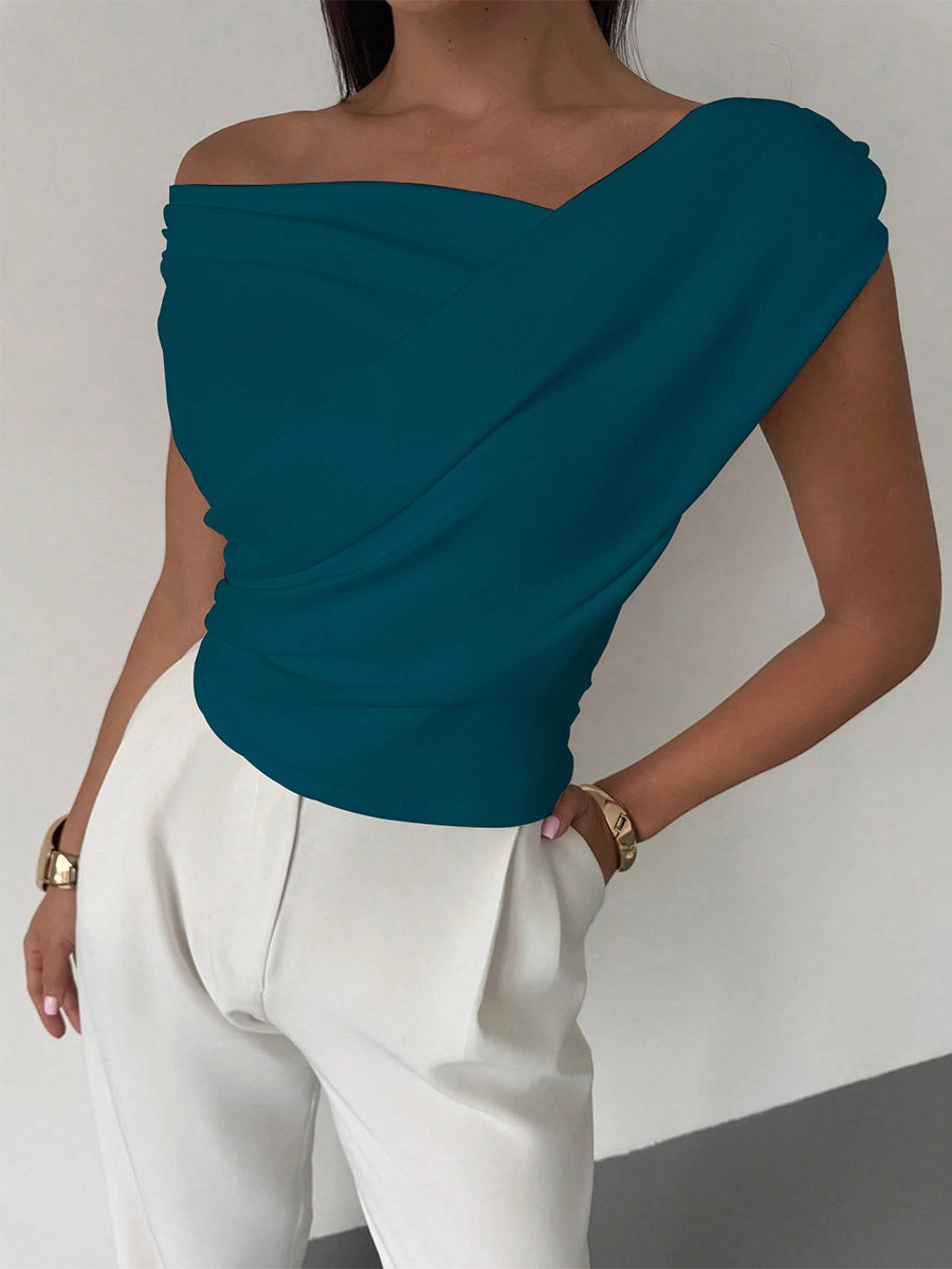 burgundy off shoulder wrap ruched blouse — view 4