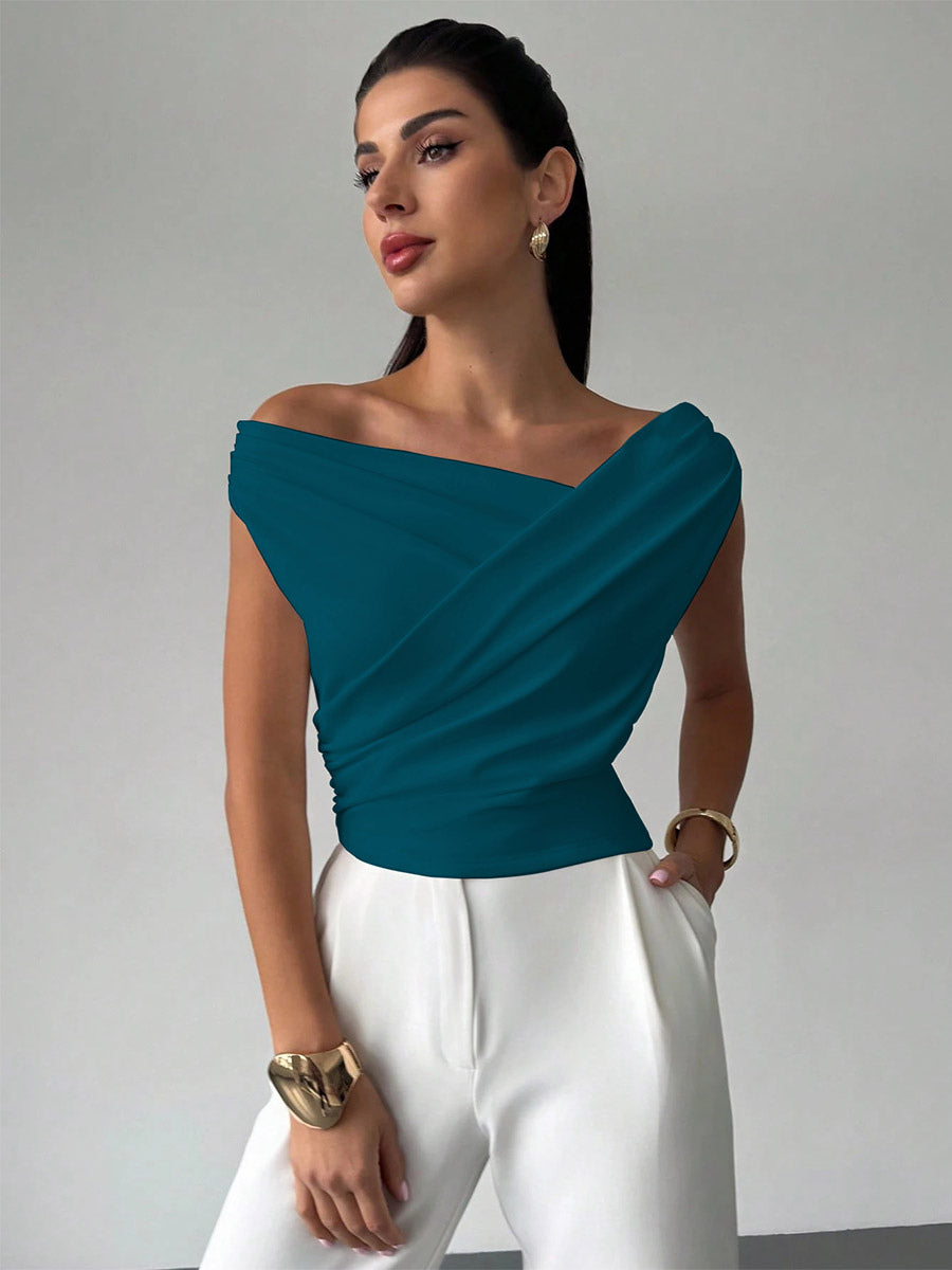 Burgundy Off-Shoulder Wrap Ruched Blouse — view 5