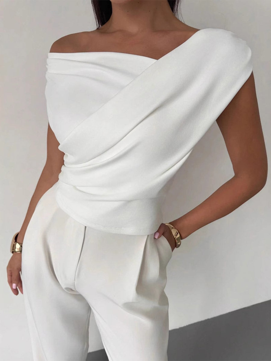 Burgundy Off-Shoulder Wrap Ruched Blouse — view 13