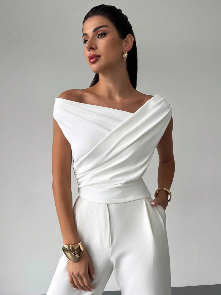 Burgundy Off-Shoulder Wrap Ruched Blouse — view 14
