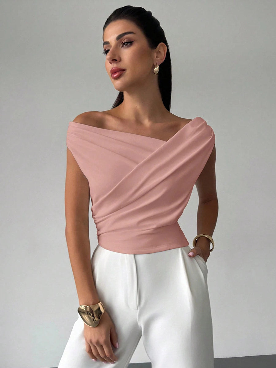 Burgundy Off-Shoulder Wrap Ruched Blouse — view 7