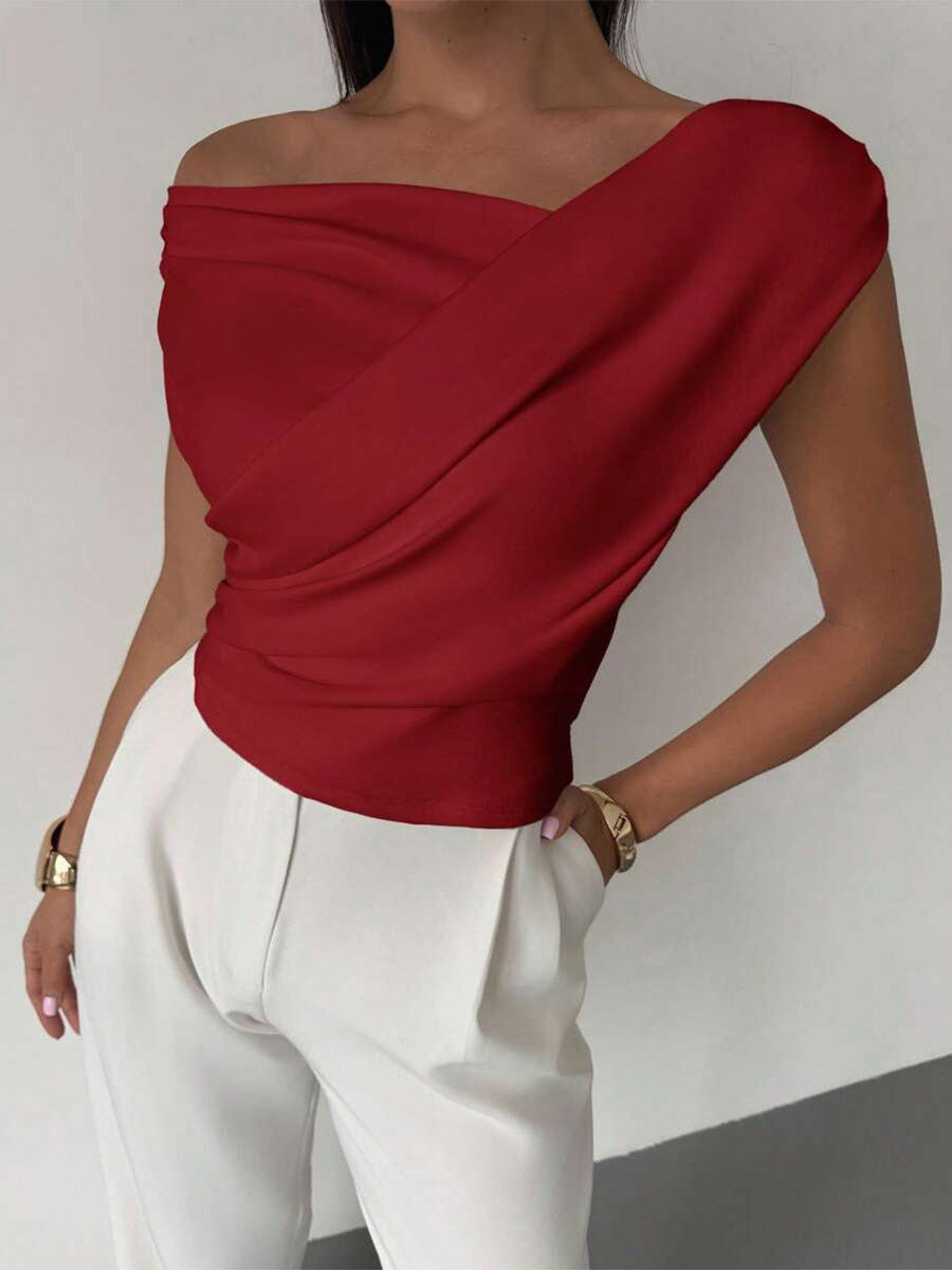 burgundy off shoulder wrap ruched blouse — view 2