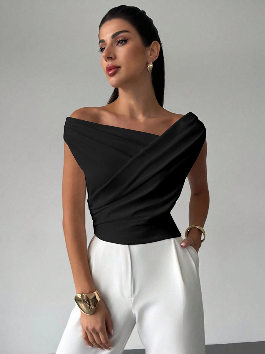 Burgundy Off-Shoulder Wrap Ruched Blouse — view 10